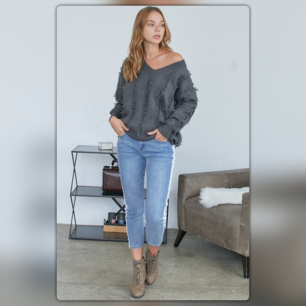 Charcoal Gray Fringe Sweater